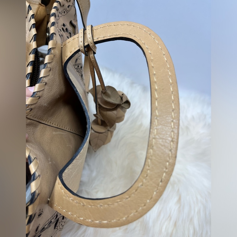 Patricia Nash Laser Lace Vilani Leather Tote with Metallic Gold leather undercut - Picture 7 of 17
